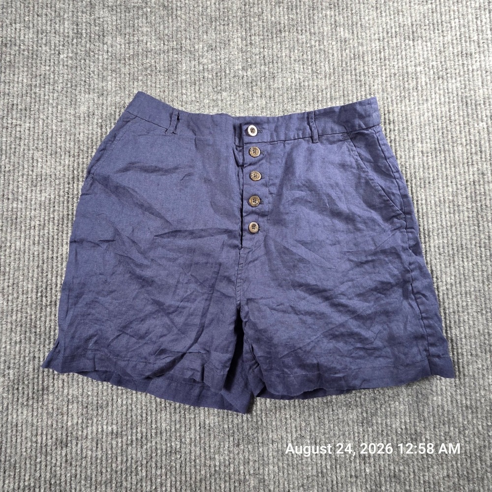 Onia Womens Navy Blue Linen Exposed Button Fly Casual Shorts Size Small